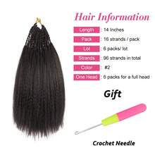 Pre-Looped Kinky Straight Crochet Hair 14 Inch, Natural Yaki Texture Synthetic Braiding Hair Extensions For Women, Easy Install Soft Locs Twist Hair, 6 Packs - Black-brown - 查看 5