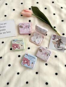 Cute Rabbit Design Contact Lens Case With Mirror, Holds 2 Pairs Of , Includes Tweezers And Applicator, Compact And Portable For Daily Use, Travel, School, Office, Available In Multiple Colors - Multicolor - View 5