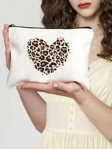 Leopard Print Heart-Shaped Cosmetic Bag, Suitable For Mothers, Teachers, Friends, Nurses, Etc. Makeup Bag, Gift For Female Friends, Travel Souvenir, Birthday, Women's Day, Party, Bridesmaid Makeup Storage Pouch, Toiletry Bag, Storage Pouch, Makeup Bag, Makeup Storage Pouch, Makeup Tools, Travel Gift - Multicolor - View 4