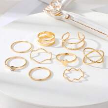 VKME Set de 9 anillos de onda de amor de material de cumplimiento de metal de lujo - XH92816841 - Ver 3