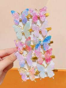 5/10/20 Stück bunte Farbverlauf Kunstglitzer Schmetterlinge zufällige Farben, süße, elegante 3D Haarspangen, Pony-Clips, Haarzubehör, Festival, Party - Verschiedenfarbig - Übersicht 2