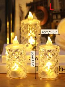 24/12/3pcs 8 * 4cm Home Decor Crystal Diamond Shaped LED Electronic Candle Lights,Wedding Party Table Decor Flameless Candle,Tea Candle Light - 黃光 - 查看 6