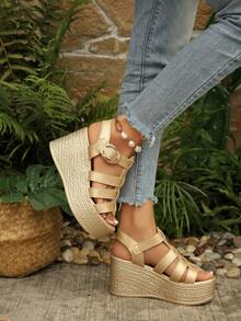 Women's Platform Thick Strap Sandals, Dark Fashionable,Gladiator Sandals,Summer Sandals - Gold - View 5