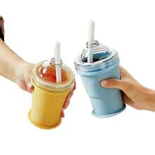 Portable Folding Ice Ball Cup, Creative Silicone Ice Mold With Straw, Summer Travel Drinkware,Free Shipping - Blue - View 6