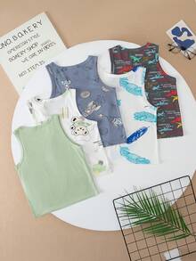 5pcs/Set Kids Boys' Sleeveless Undershirt/Tank Top, Lightweight Summer Wear, Suitable For Ages 4-12 - Multicolor - View 2