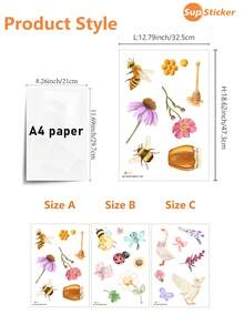 SUPSTICKER 1片卡通可爱自然风蜜蜂、花朵和动物组合墙贴，PVC材质，适合儿童房装饰，DIY，自粘可移除，适用于幼儿园教室、儿童卧室墙面装饰、游戏区点缀，尺寸：12.79*18.62英寸 - 彩色 - 查看 4