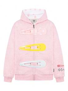 Unisex Spring New Fun Zipper Hooded Cardigan Couple Jacket With Detachable Colorful Big Hair Clip Design - 粉色 - 查看 3