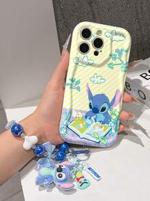 Disney Has Authorized, Phone Case - Chain Set, The Stitch Lilo & Stitch Phone Case Plus A Silicone 3D Or Fluffy Style Stitch Bracelet With Metallic Ring Removable Bracelet, Stitch And Angel Pattern, Compatible With Iphone 17/16/15/14/13/12/11/XS/XR/X Plus Pro Max, Wavy Design Phone Case For Girl, A Stylish Cartoon Summer Phone Case, The Perfect Gift Choice, Phone Protection, Durable Phone Cover, Great Gift For Friends And Family - 白色款式B - 查看 5