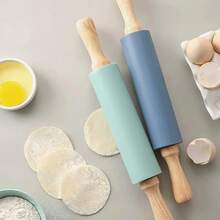 Rodillo de silicona antiadherente con de madera, rodillo de harina para masa de repostería, herramienta de cocina para Pasta, masa para galletas QGOJ - Azul - Ver 8