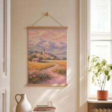 1幅后印象派山水风景画，丹麦柔和花卉草地帆布印刷品 | 现代农舍风格温暖简约乡村风景装饰画，适用于卧室、客厅或办公室，质感丰富的油画风格海报，艺术爱好者礼物，无框或带木质挂轴框 - 圖案3 - 查看 4