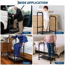 Taburete ajustable con pasamanos de  – Plataforma antideslizante de alta resistencia para 450 lbs – Rango de altura de 8.5 a 16.5 pulgadas – Ideal para personas mayores, adultos, junto a la cama, baño, cocina, bañera - Reposabrazos doble no ajustable de una sola capa 606G - Ver 4