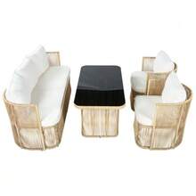 4-Tier PE Rattan Garden Furniture Set With 3-Seater Sofa, 2-Seater Chair And Glass Table – Outdoor Lounge Set With Polyester Sofa, Steel And Glass Table For Patio And Balcony - 米色 - 查看 10