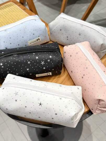 1 hộp đựng bút kiểu dáng đơn giản và dễ thương họa tiết chấm bi sao, đồ dùng học tập chất lượng cao có khóa kéo, thích hợp cho mùa tựu trường, đồ dùng học tập, văn phòng phẩm, hộp đựng bút chì, túi đựng bút chì.