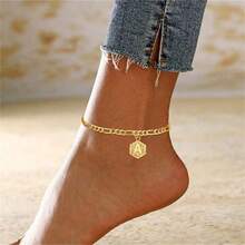 1pc Fashionable Personalized Letter A-C Hexagon Shaped Gold-Plated Chain Anklet, Suitable For Daily Wear, Outings, Beach Activities - Gold - View 3