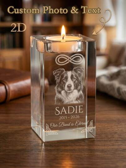 Soporte personalizado para vela de té de cristal con grabado láser 2D en memoria de mascota, regalo de condolencia personalizado con foto y texto, soporte de vela de cristal personalizable con nombre y fecha, diseño de retrato de foto única, soporte de vela de cristal con grabado de nombre y fecha, para propietarios de mascotas, miembros de la familia, amigos, compradores de regalos, colección conmemorativa, ceremonia fúnebre de mascotas, memorial familiar, decoración de escritorio con luz de vela, tributo de aniversario, regalos conmemorativos, cumpleaños de mascotas, aniversario de la muerte, Día del Recuerdo