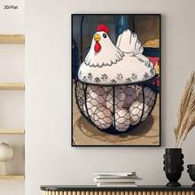 1 Peça - Um Pôster de Impressão em Tela de Arte de Cesta de Galinha e Ovo em Estilo Fazenda Moderna Fofa. Uma Decoração de Arte de Parede Moderna. Adequado para Decoração na Sala de Estar, Banheiro, Sala de Jantar, Cozinha, Escritório, Quarto, Decoração de Parede, Decoração Doméstica - Multicolorido - Visão 4