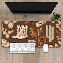 Large Western-Themed Cowboy Desk Pad - Extended Keyboard & Mouse Non-Slip Gaming & Office Desk With Brown/Beige Cacti, Boots, Horses, Cowboy Motifs, Southwestern PC Computer Setup, Ranch, Or Wild West Decor (Durable Rubber - View 10