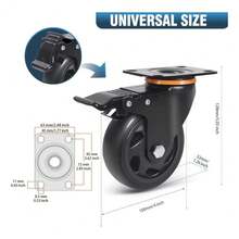 4-Inch Swivel Polyurethane Wheels With Brake - A - View 3