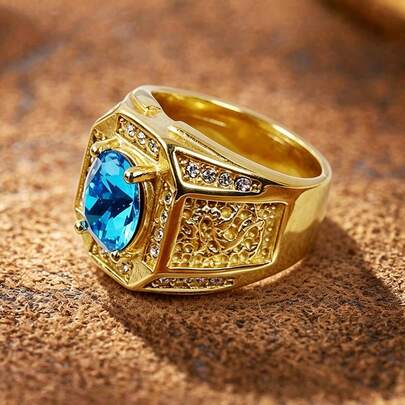 1pc Vintage Palace Style Stainless Steel Sparkling Diamond Inlaid Men's Ring, Perfect For Party Jewelry Decoration And Boyfriend Gifts