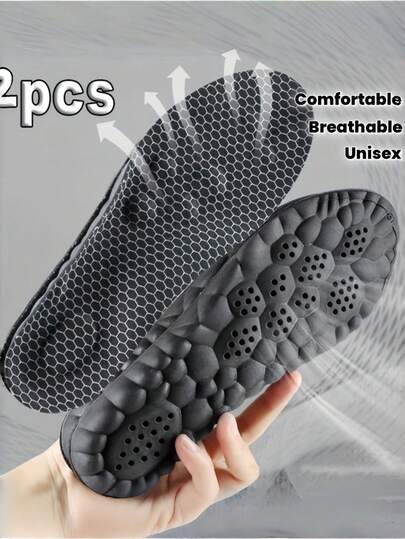 2 miếng lót giày unisex, thoải mái, thấm hút mồ hôi, thoáng khí, độ đàn hồi cao, giảm sốc, thích hợp cho giày thể thao và giày thường ngày.