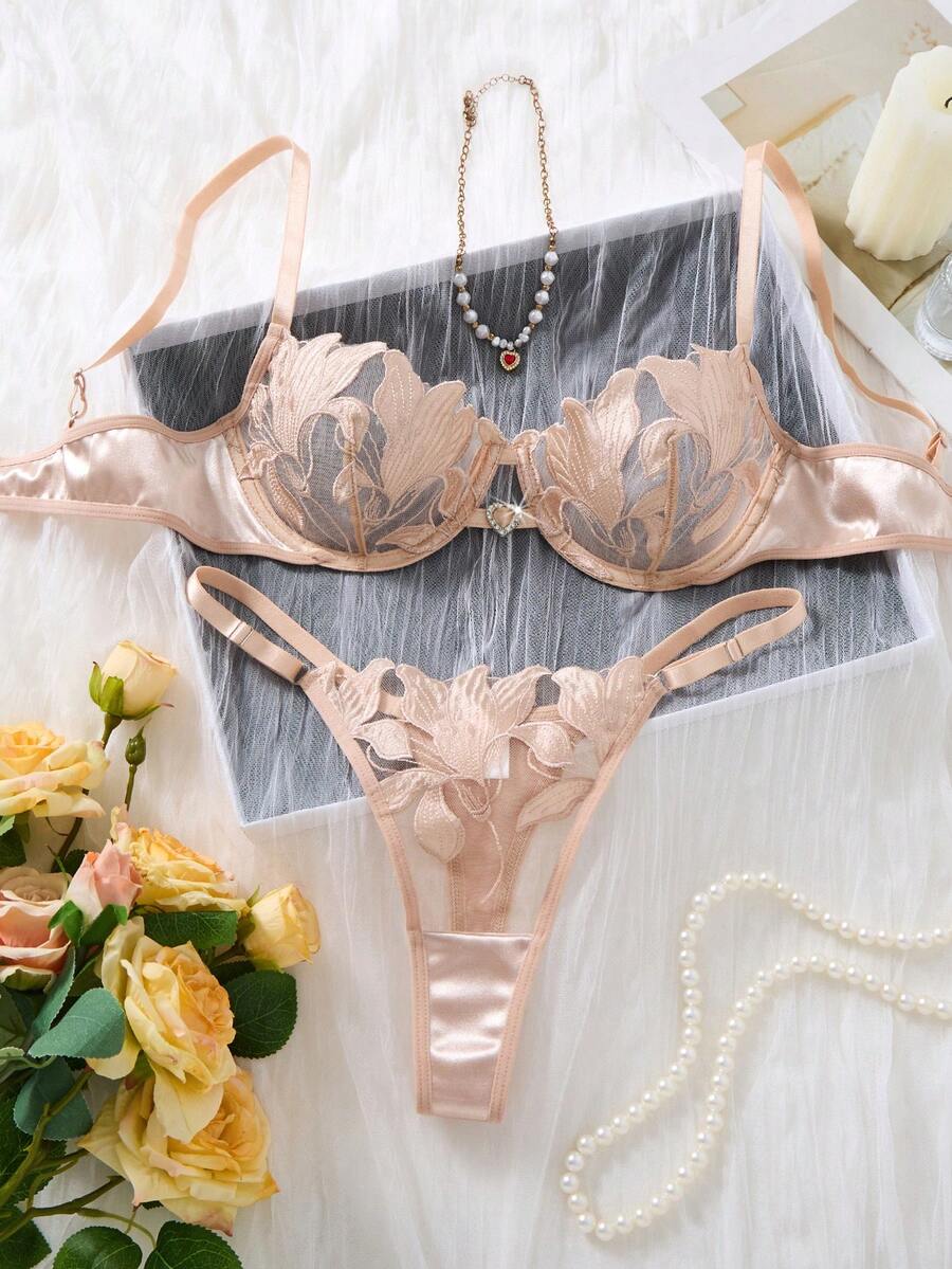 2件組女款萬聖節套裝 櫻桃紅迷人優雅刺繡花卉粉色睡衣