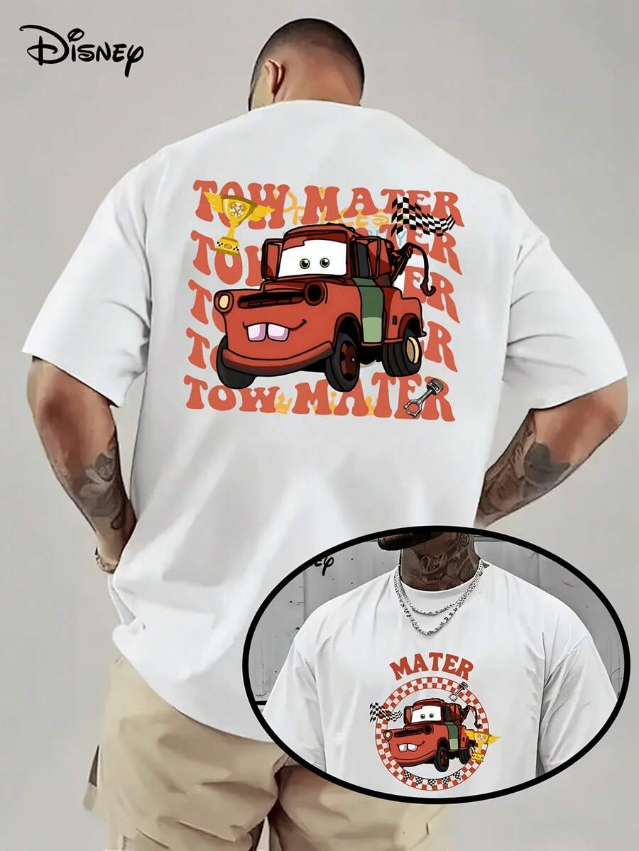 (Disney Licensed)Disney Cars Tow Mater Red Truck Front And Back Print Men's Oversized Crew Neck Short Sleeve Graphic T-Shirt, Cute Tow Mater Racing Casual Streetwear Tee For Men Summer Daily Wear, Disney Officially Authorized Men's Short-Sleeved T-Shirts, Mens Clothes, Men, Ropa De Hombre, Summer Clothes, Men Shirts, Graphic Tees, Disney Outfits Men, Graphic Tees, Camisetas Para Hombre, Camisas Para Hombre, Summer Outfits For Men, Father's Day Gift, Perfect Gift For Family And Friends, Which Are Necessary For Birthday Parties, Disney Shirts, Mens Clothes, Summer Clothes, Officially Licensed Disney T-Shirts, Disney Men's And Women's Spring/Summer Fashion Casual Short-Sleeve T-Shirts - White - View 1