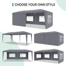 Pabellón Plegable Reforzado 10x20 – Carpa Exterior Impermeable con 6 Paredes Laterales Removibles, 3 Alturas Ajustables, Montaje Fácil, Incluye 18 Estacas y 6 Cuerdas, Ideal para Eventos, Color Blanco - Gris - Ver 5