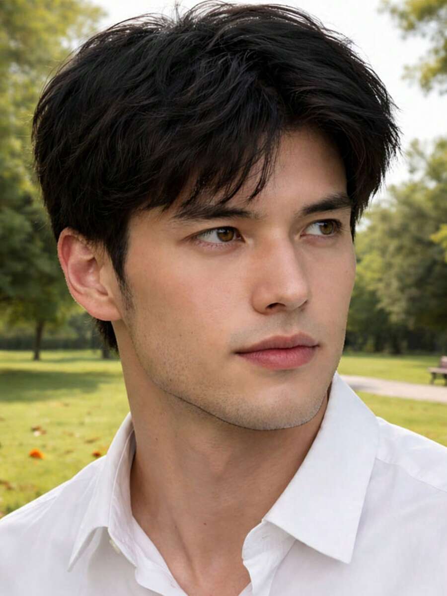 8英寸假发，耐热合成纤维，时尚百搭，适合所有男士 - 黑色 - 查看 1