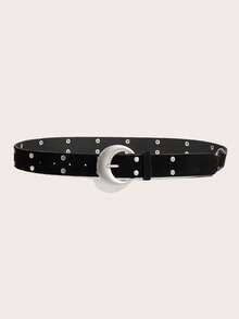 1pc Women's Classic PU Leather Belt, Fashion Accessory With Rivet Decor, Suitable For Pants, Dresses, Daily Wear, Party, Club - Black - View 2