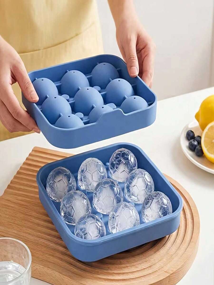 矽膠 9 格足球冰模,無味不黏易脫模冰球製作模具,附防漏蓋,慢融圓形冰球適用威士忌、咖啡、調酒,可重複使用省空間的夏季居家派對廚房工具 - 查看 1