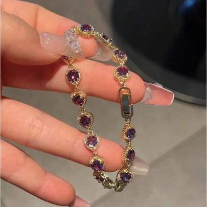 Purple Heart Bracelet, Stylish, Minimalist & Light Luxury High-End Hand Jewelry, Minimalist Metal, Bohemian Bracelet, Fashion Bracelet For Women, Versatile For Daily Commute