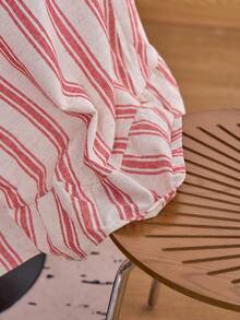 1pc Striped Ruffle Edge Round Table Decor Cloth, Vintage American Style Ruffle Edge Kitchen Decor, Round Living Room Decor Cloth, Valentine's Day Dining Table Decor - Red - View 12