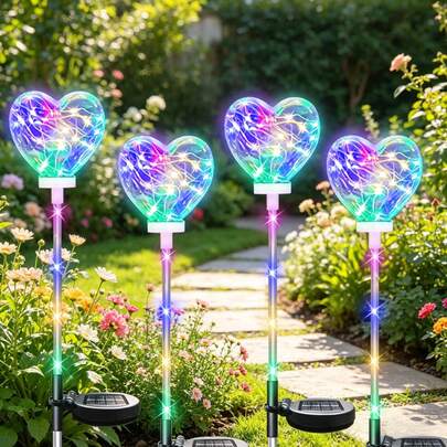 1 Heart-Shaped LED Solar Garden Light / Patio Light – Removable, Semi-Recessed Outdoor Garden Light With Switch Control, Perfect For Decorating Pathways, Gardens, And Lawns