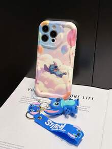 Disney Has Authorized, Phone Case - Chain Set, The Stitch Lilo & Stitch Phone Case Plus A Silicone 3D Or Fluffy Style Stitch Bracelet With Metallic Ring Removable Bracelet, Stitch And Angel Pattern, Compatible With Iphone 17/16/15/14/13/12/11/XS/XR/X Plus Pro Max, Wavy Design Phone Case For Girl, A Stylish Cartoon Summer Phone Case, The Perfect Gift Choice, Phone Protection, Durable Phone Cover, Great Gift For Friends And Family - White Style a - View 4