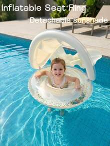 1 pieza Anillo inflable de natación con forma de mariposa transparente y sombrilla desmontable. Es tanto un asiento para la piscina como un juguete de agua para exteriores en verano. - Multicolor - Ver 2