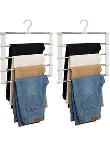 1pc Portable Travel Pants Hanger - 7 Layers, Multi-Functional Metal Hanging Rack Suitable For Pants, Jeans, Skirts, Scarves And Leggings. An Essential Travel Accessory With Space-Saving Foldable Design For Efficient Wardrobe Organization. - Multicolor - View 1