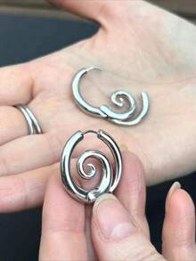 1pair Exquisite Stainless Steel Spiral Hoop Earrings Unusual Anti Allergic Waterproof Metal Silver Gold Color Jewelry Party Gift Mosquito Coil Shaped Circle Accessories Couple Jewelry - Earrings - View 8
