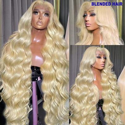 34 Inch 613 Blonde Lace Front Wigs Blended Human Hair Red Burgundy Wig 200% Density 13x4 Body Wave Lace Front Wigs Pre Plucked Glueless Lace Front Wigs Human Hair For Women