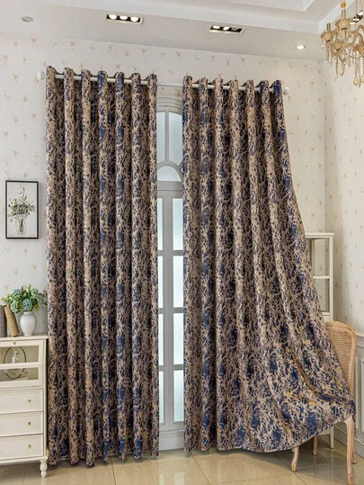 1 chiếc rèm cửa cao cấp kiểu Châu Âu mới, chất liệu giả vỏ cây màu vàng ánh kim, thiết kế đục lỗ, cản sáng tốt, thích hợp cho biệt thự, ban công, phòng khách, phòng ngủ.