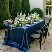 1pc Satin Tablecloth, Smooth And Lustrous Polyester Fabric, Suitable For Various Tables, Easy To Clean And Reusable, Ideal For Wedding Decoration, Outdoor Parties, Restaurants, And Family Gatherings (Sage Green) - Sage Green - View 6