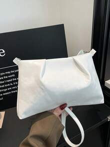 Fashionable Solid Color Shoulder Bag, Versatile Women's Shoulder Bag With Pleated Cloud Design, New Spring/Summer Style, Shopping Bag, Elegant Casual Bag, Suitable For Home Or Commuting - White - View 3