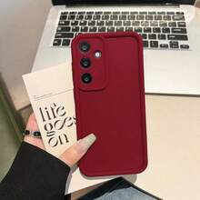 适用于三星 Galaxy A17 A07 A56 A26 A36 A16 A06 A05 A15 A25 A35 A55 A04 A12 A13 A14 A50 A52 A54 S26 Ultra S25 FE S24 S23 S22 S21 S20 Plus 的软 TPU 手机保护壳，防摔防震，纯色硅胶手机壳 - 酒紅色 - 查看 2