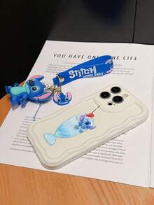 Disney Has Authorized, Phone Case - Chain Set, The Stitch Lilo & Stitch Phone Case Plus A Silicone 3D Or Fluffy Style Stitch Bracelet With Metallic Ring Removable Bracelet, Stitch And Angel Pattern, Compatible With Iphone 17/16/15/14/13/12/11/XS/XR/X Plus Pro Max, Wavy Design Phone Case For Girl, A Stylish Cartoon Summer Phone Case, The Perfect Gift Choice, Phone Protection, Durable Phone Cover, Great Gift For Friends And Family - 白色款式A - 查看 5