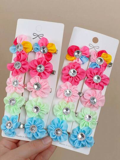 10个/套彩色钻石花朵发夹，女孩发饰，日常使用