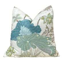 Luzon Jade Pillow, Designer Aqua Teal Exotic Bird Cushion, Luxury Botanical  Pillow Cover, Decorative  Pillow In Aqua. - trắng - Xem 9