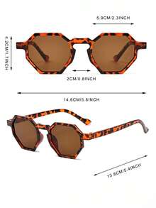1 par de gafas de moda con estampado de leopardo en forma de polígono, estilo callejero para mujer - Estampado de leopardo - Ver 4