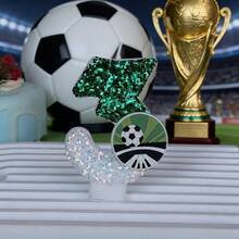 FIFA世界杯足球主题数字生日蜡烛，闪光绿白足球图案蛋糕装饰，适合体育迷派对用品、庆祝活动配件、周年纪念装饰品、比赛日进球特别活动装饰 - 彩色 - 查看 5