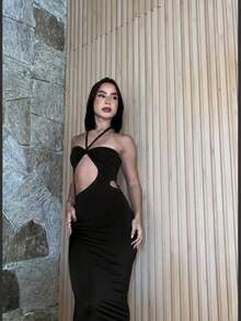 Women's Long Dress Thayna: Elegance, Boldness, Cut-Out, Stylish, Comfortable, 2026, Graduation/Wedding - 黑色 - 查看 1