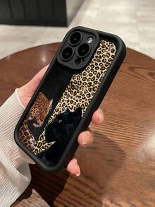 1pc Black & Yellow Leopard Face Minimalist Personalized TPU Shockproof Full Coverage Phone Case, Compatible With Apple 17, 16, 15, 14, 13, 12, 11 Pro Max, Air, And Series - Multicolor - View 2