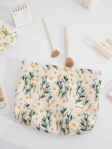 1個淺米色刺繡雛菊便攜多功能化妝包，時尚休閒大容量拉鍊化妝收納袋，旅行文具收納包，度假必備化妝包，可收納耳機、充電器、口紅、化妝品、香水、護膚品，居家裝飾，適合媽媽、護理師、學生、學生派對，可放鑰匙，節日禮物 - 米色 - 查看 4